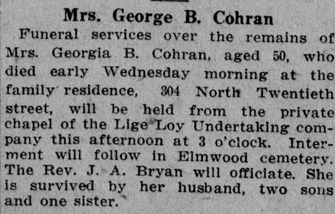 Georgia B. Cohran obituary